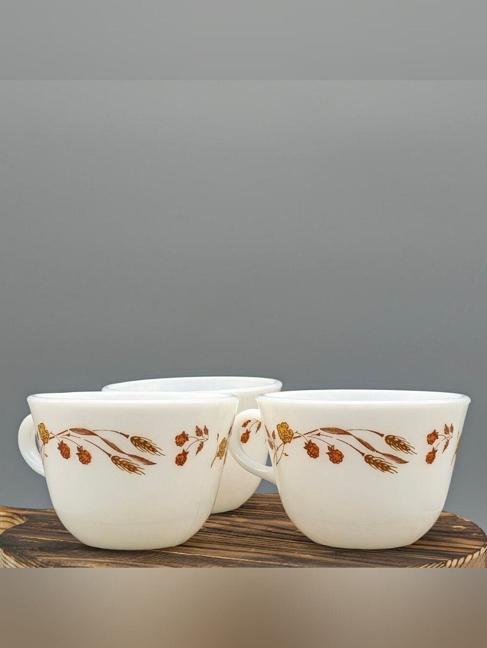 VINTAGE PYREX "HARVEST HOME" MILK GLASS CUPS